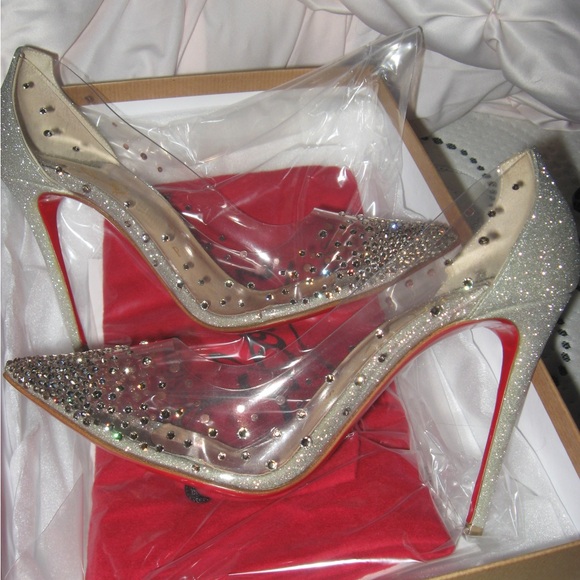Authentic Christian Louboutin pvc degrastrass silver rhinestone glitter heels - Picture 4 of 6
